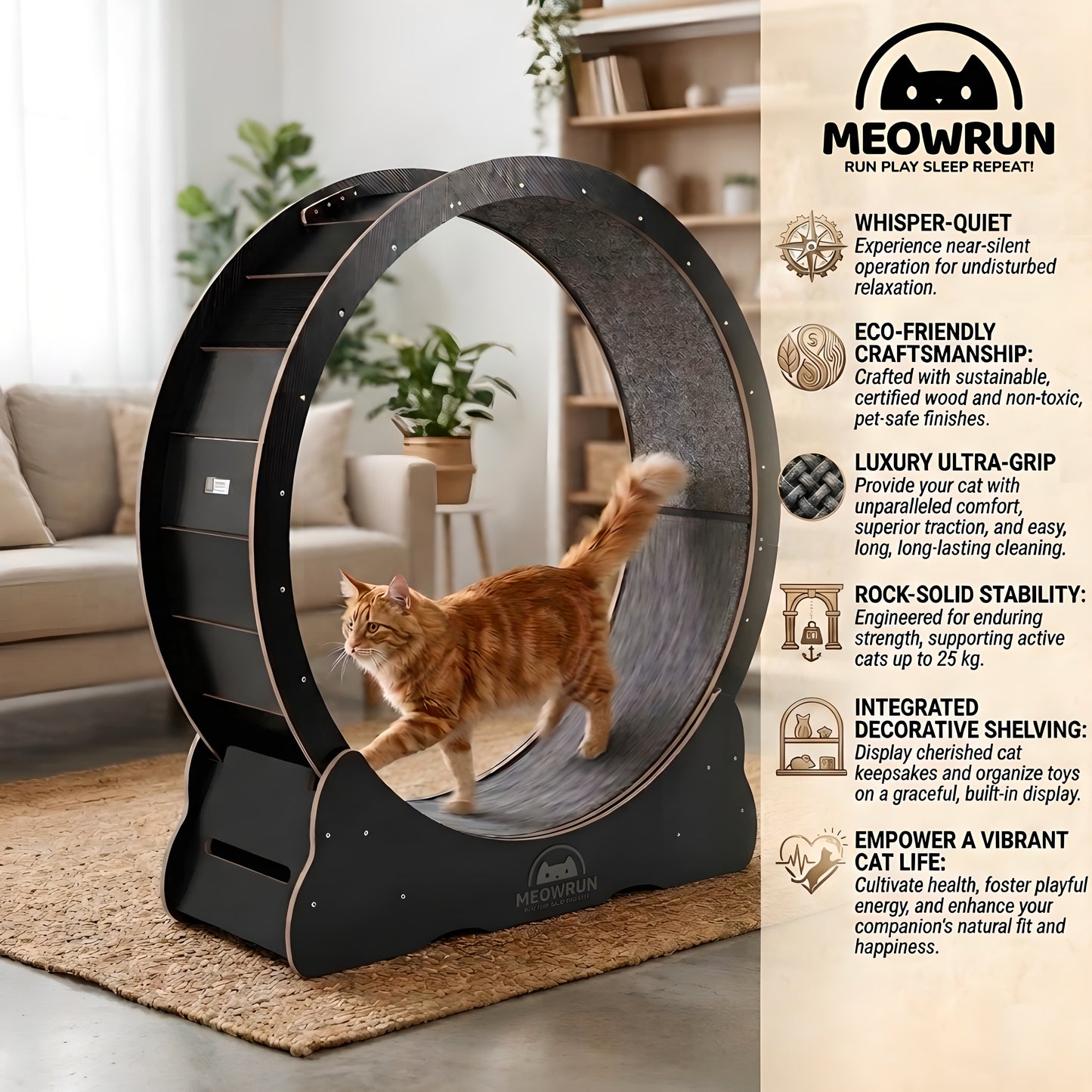 MeowRun™ Silent Wooden Cat Treadmill – Sustainable Indoor Exercise Wheel