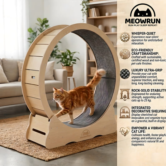 MeowRun™ Silent Wooden Cat Treadmill – Sustainable Indoor Exercise Wheel